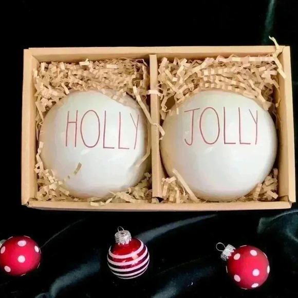 NEW SET of 2 - EXTRA LARGE HOLLY & JOLLY - Ornaments - White w/Red Letters - Picture 6 of 6